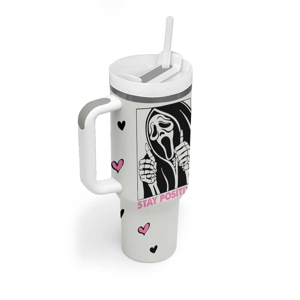 Funny Halloween Grim Reaper Tumbler With Handle Stay Positive Inspirational Quotes - Wonder Print Shop