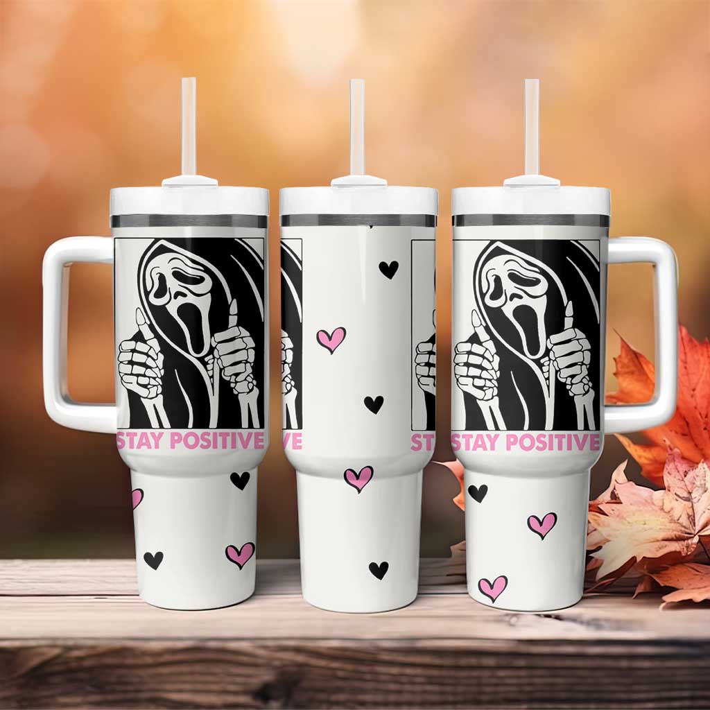Funny Halloween Grim Reaper Tumbler With Handle Stay Positive Inspirational Quotes - Wonder Print Shop