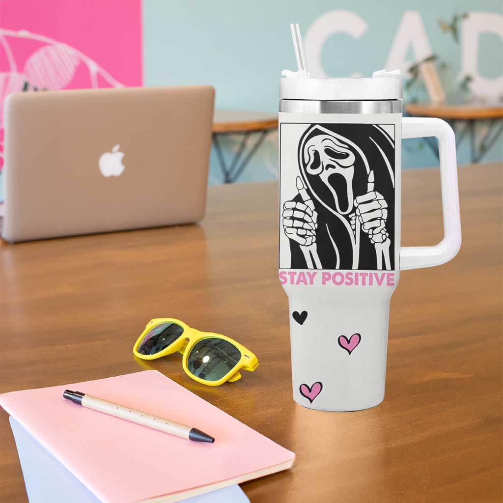 Funny Halloween Grim Reaper Tumbler With Handle Stay Positive Inspirational Quotes - Wonder Print Shop