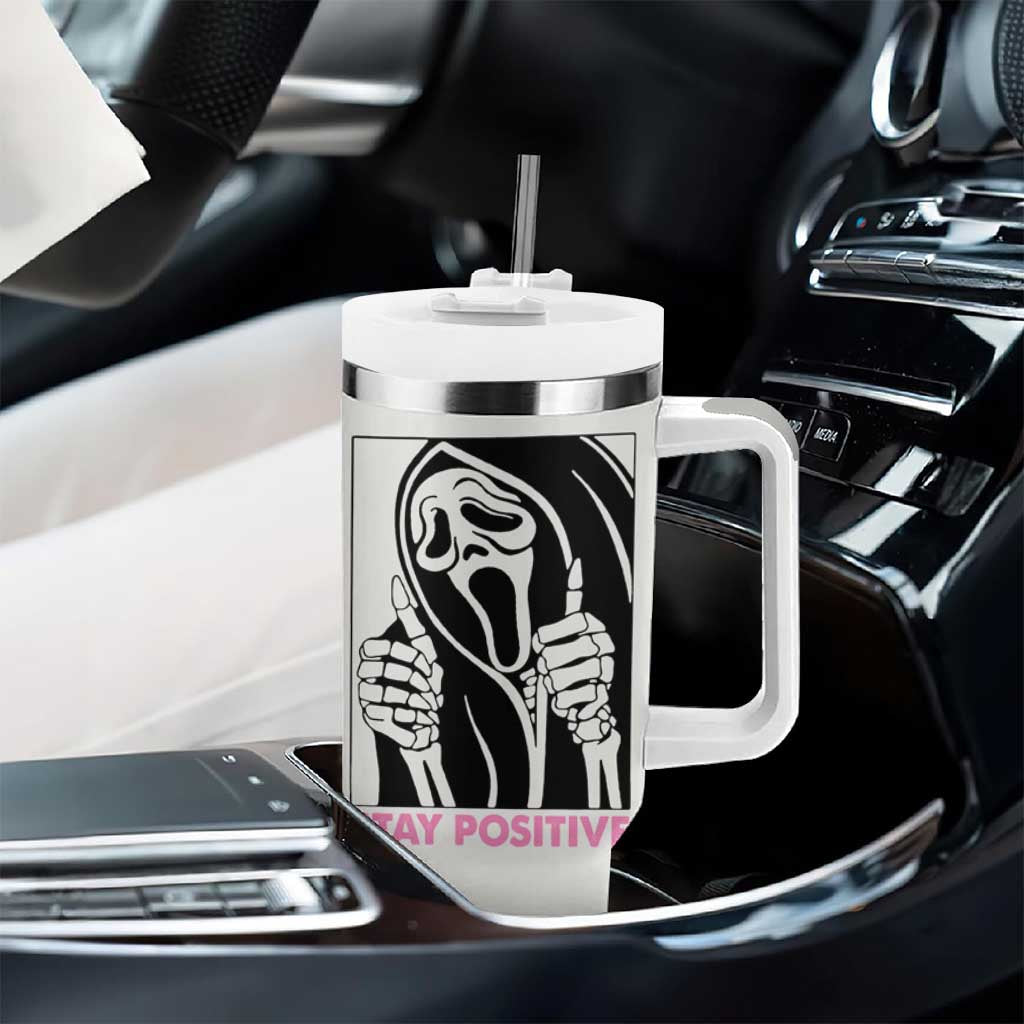Funny Halloween Grim Reaper Tumbler With Handle Stay Positive Inspirational Quotes - Wonder Print Shop