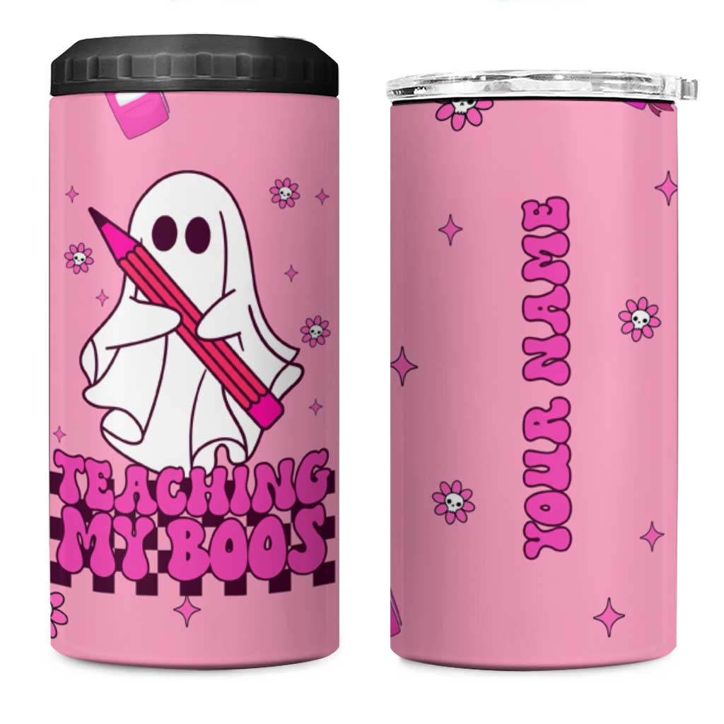 Personalized Halloween Teacher Gift 4 in 1 Can Cooler Tumbler Custom Name Funny Ghost Teaching My Boos - Wonder Print Shop