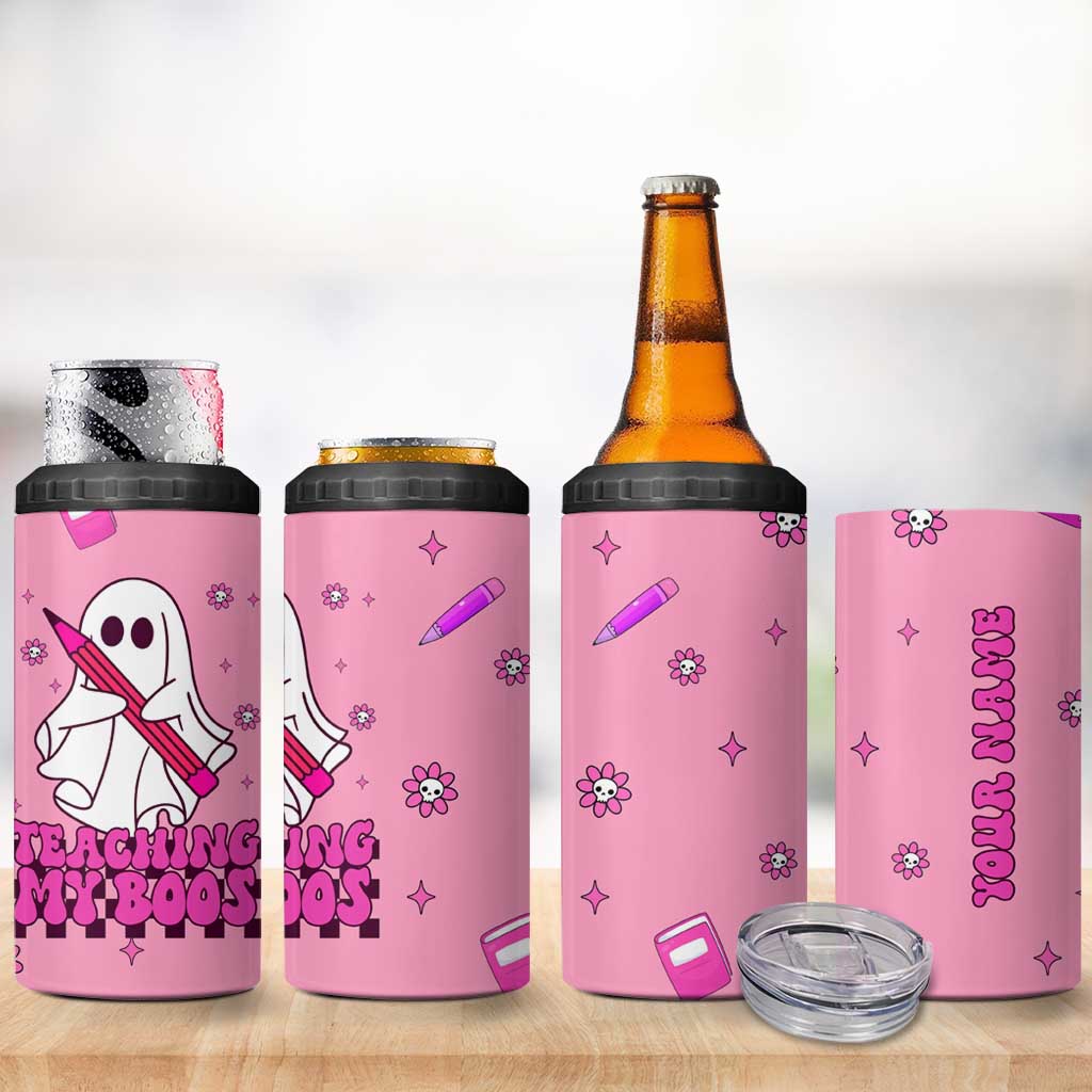 Personalized Halloween Teacher Gift 4 in 1 Can Cooler Tumbler Custom Name Funny Ghost Teaching My Boos - Wonder Print Shop
