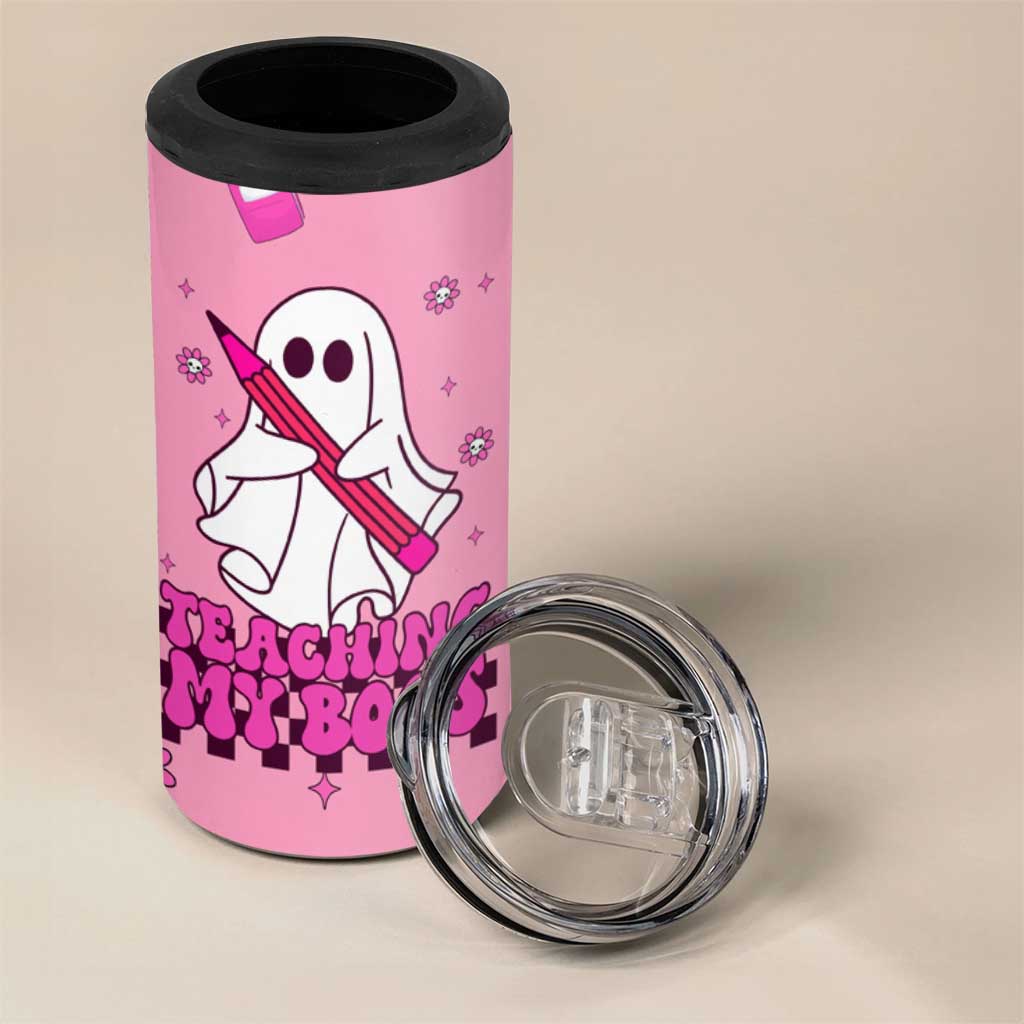 Personalized Halloween Teacher Gift 4 in 1 Can Cooler Tumbler Custom Name Funny Ghost Teaching My Boos - Wonder Print Shop