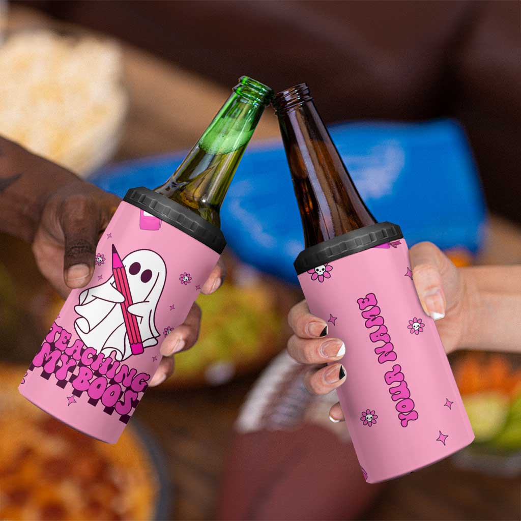 Personalized Halloween Teacher Gift 4 in 1 Can Cooler Tumbler Custom Name Funny Ghost Teaching My Boos - Wonder Print Shop