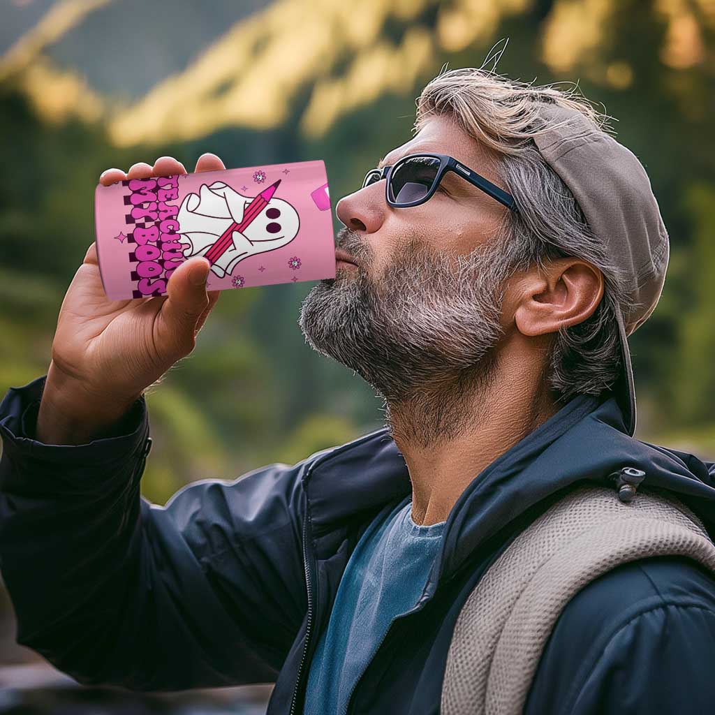 Personalized Halloween Teacher Gift 4 in 1 Can Cooler Tumbler Custom Name Funny Ghost Teaching My Boos - Wonder Print Shop