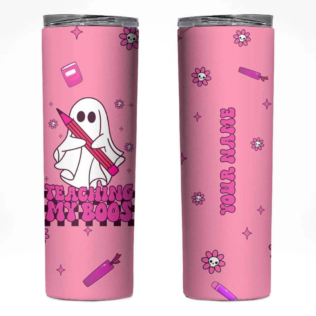Personalized Halloween Teacher Gift Skinny Tumbler Custom Name Funny Ghost Teaching My Boos - Wonder Print Shop