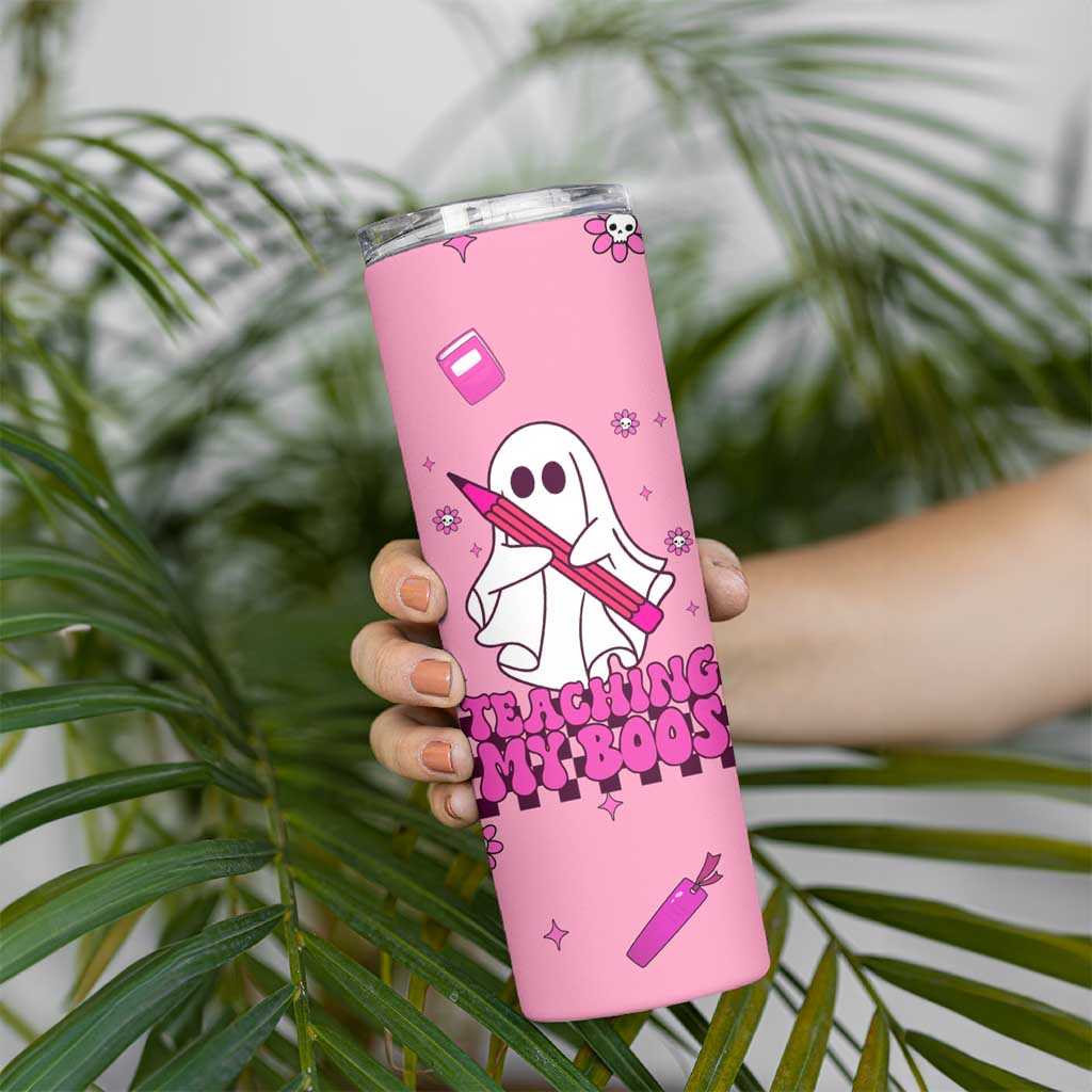 Personalized Halloween Teacher Gift Skinny Tumbler Custom Name Funny Ghost Teaching My Boos - Wonder Print Shop