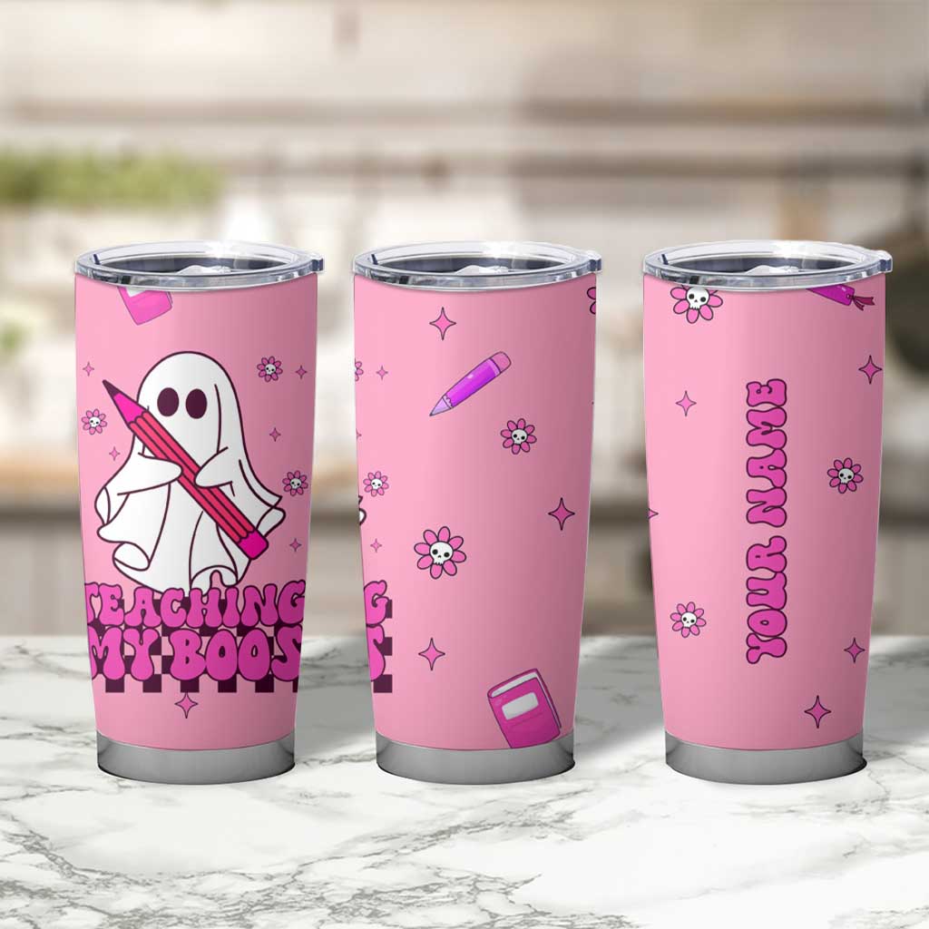 Personalized Halloween Teacher Gift Tumbler Cup Custom Name Funny Ghost Teaching My Boos - Wonder Print Shop