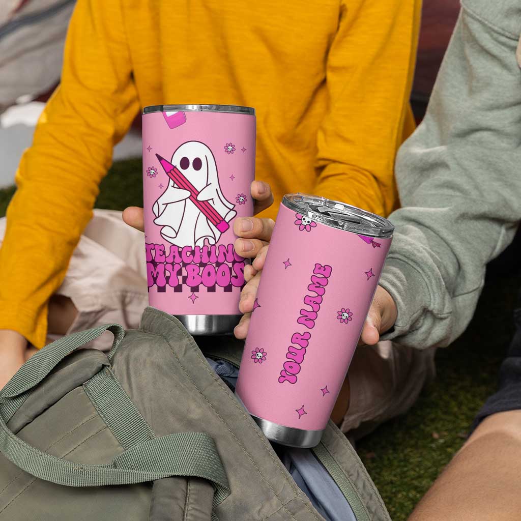 Personalized Halloween Teacher Gift Tumbler Cup Custom Name Funny Ghost Teaching My Boos - Wonder Print Shop