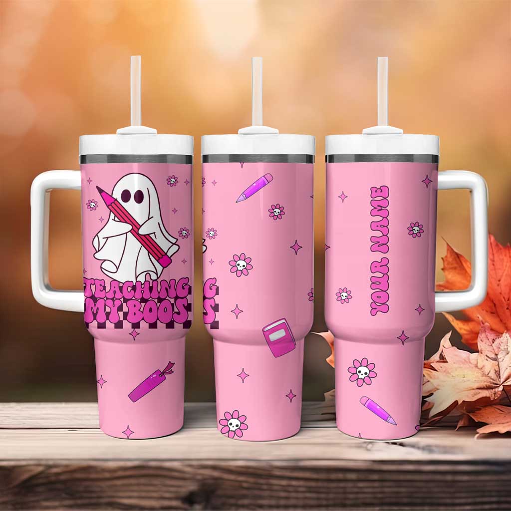 Personalized Halloween Teacher Gift Tumbler With Handle Custom Name Funny Ghost Teaching My Boos - Wonder Print Shop