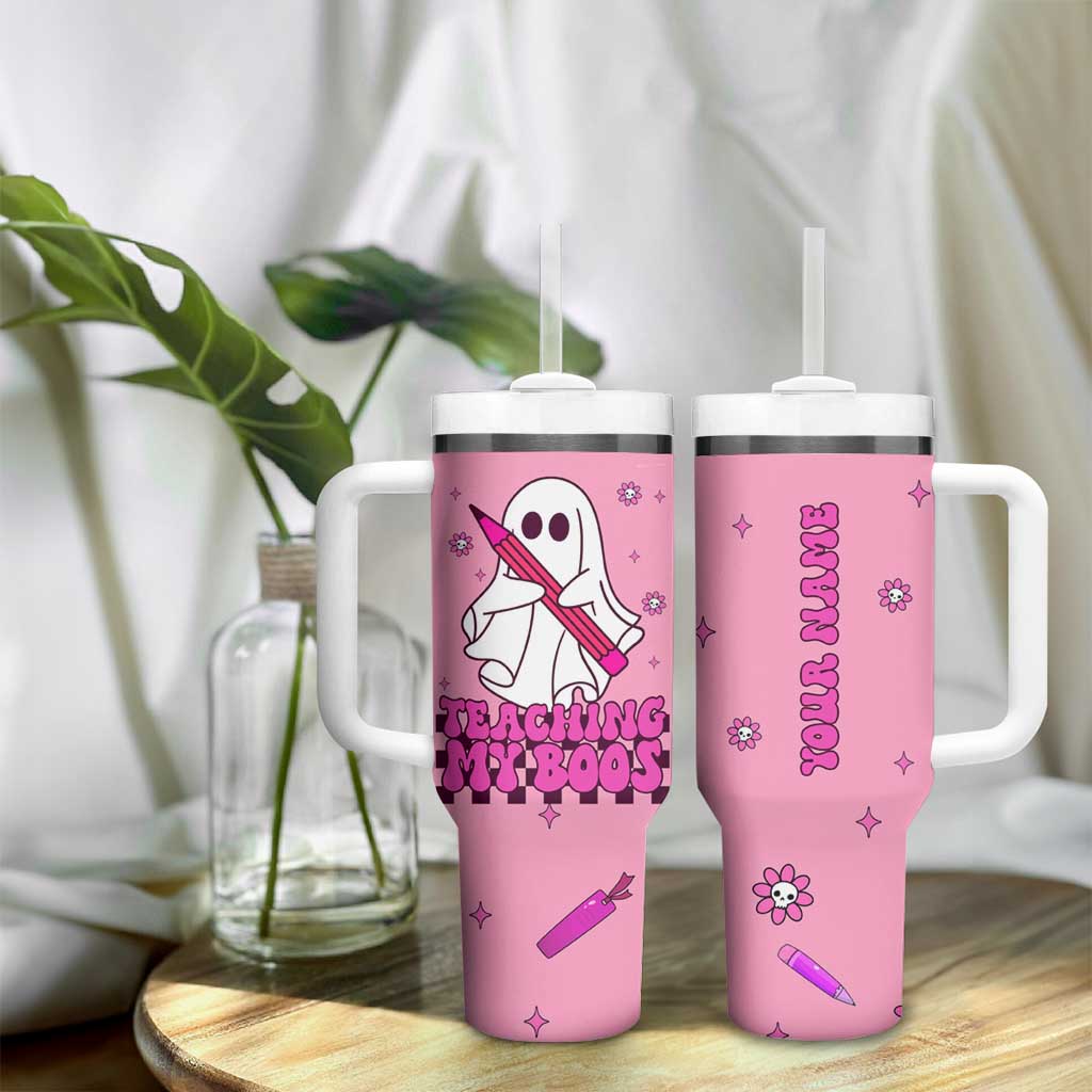 Personalized Halloween Teacher Gift Tumbler With Handle Custom Name Funny Ghost Teaching My Boos - Wonder Print Shop