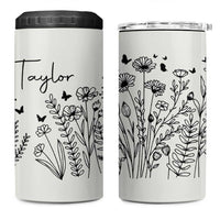 Personalized Wildflower 4 in 1 Can Cooler Tumbler Custom Name Custom Name Gift For Women Butterflies Floral