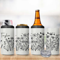 Personalized Wildflower 4 in 1 Can Cooler Tumbler Custom Name Custom Name Gift For Women Butterflies Floral