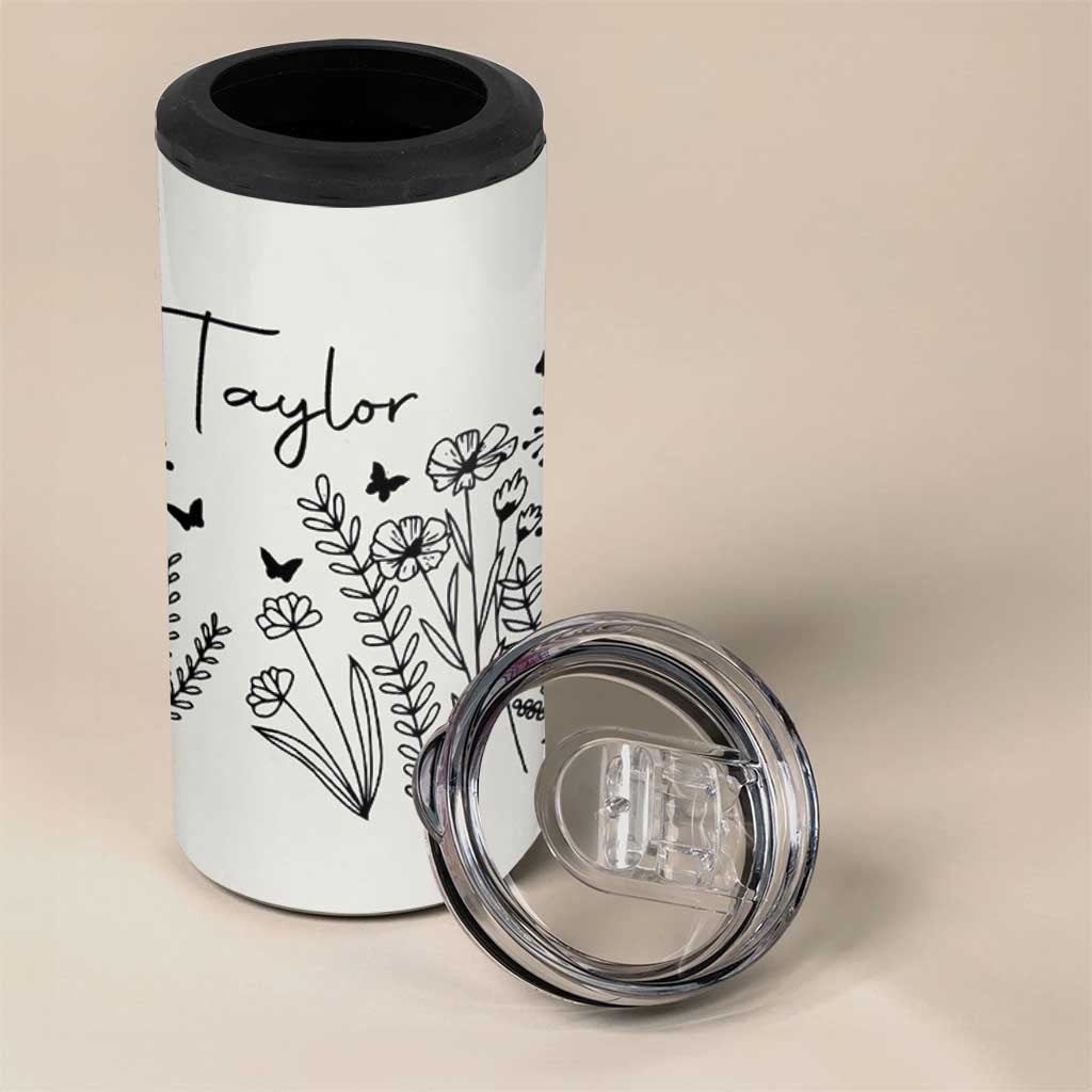 Personalized Wildflower 4 in 1 Can Cooler Tumbler Custom Name Custom Name Gift For Women Butterflies Floral