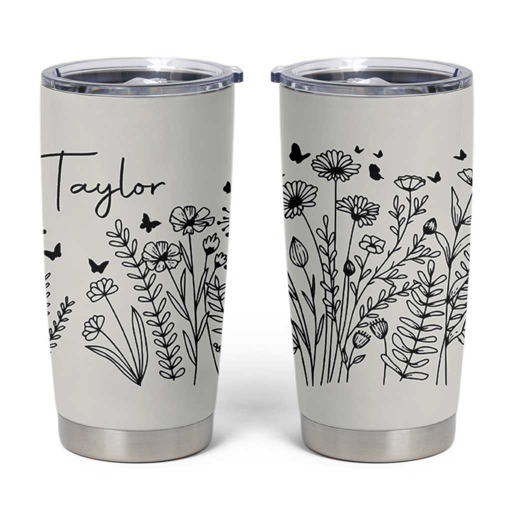 Personalized Wildflower Tumbler Cup Custom Name Custom Name Gift For Women Butterflies Floral