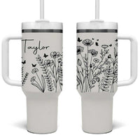 Personalized Wildflower Tumbler With Handle Custom Name Custom Name Gift For Women Butterflies Floral