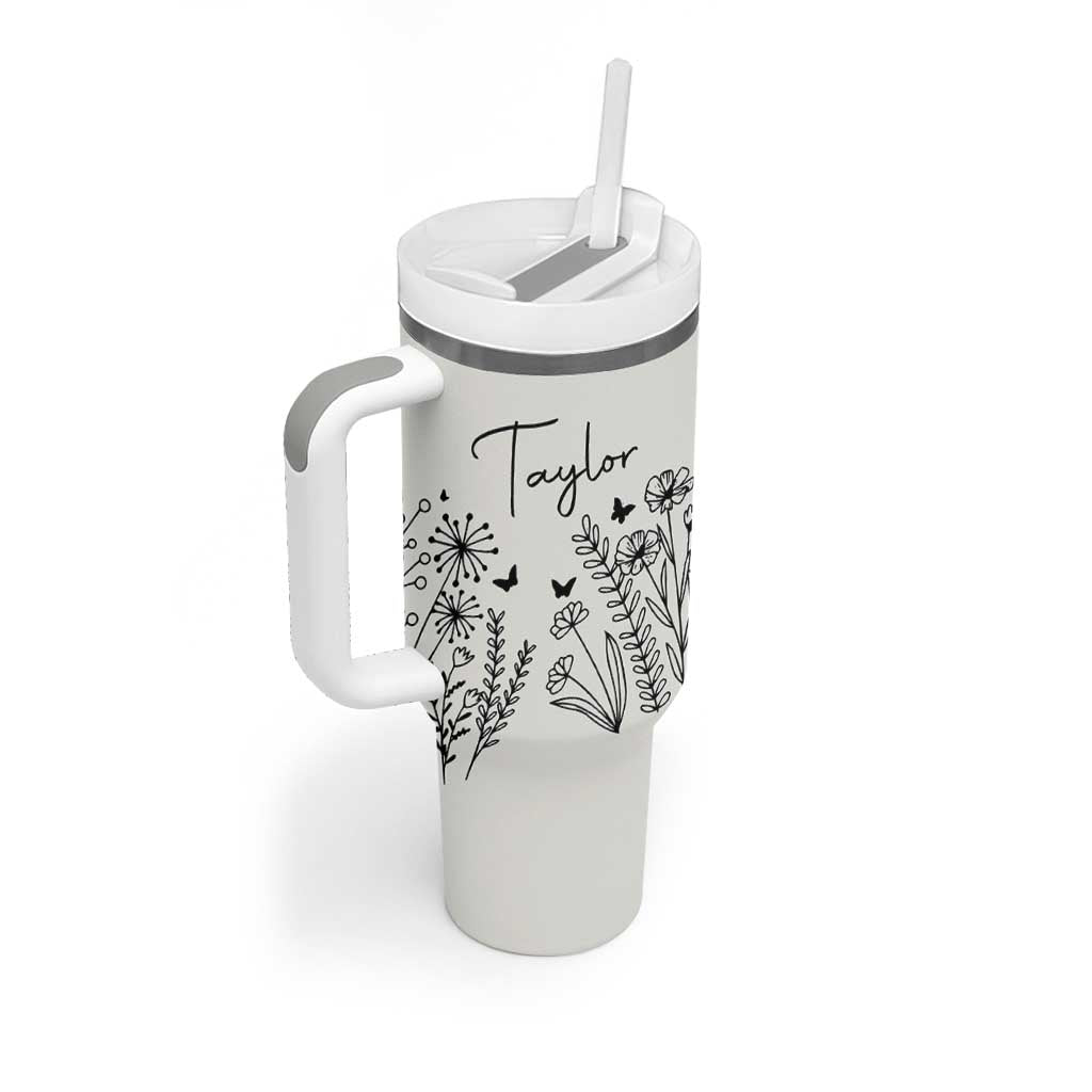 Personalized Wildflower Tumbler With Handle Custom Name Custom Name Gift For Women Butterflies Floral