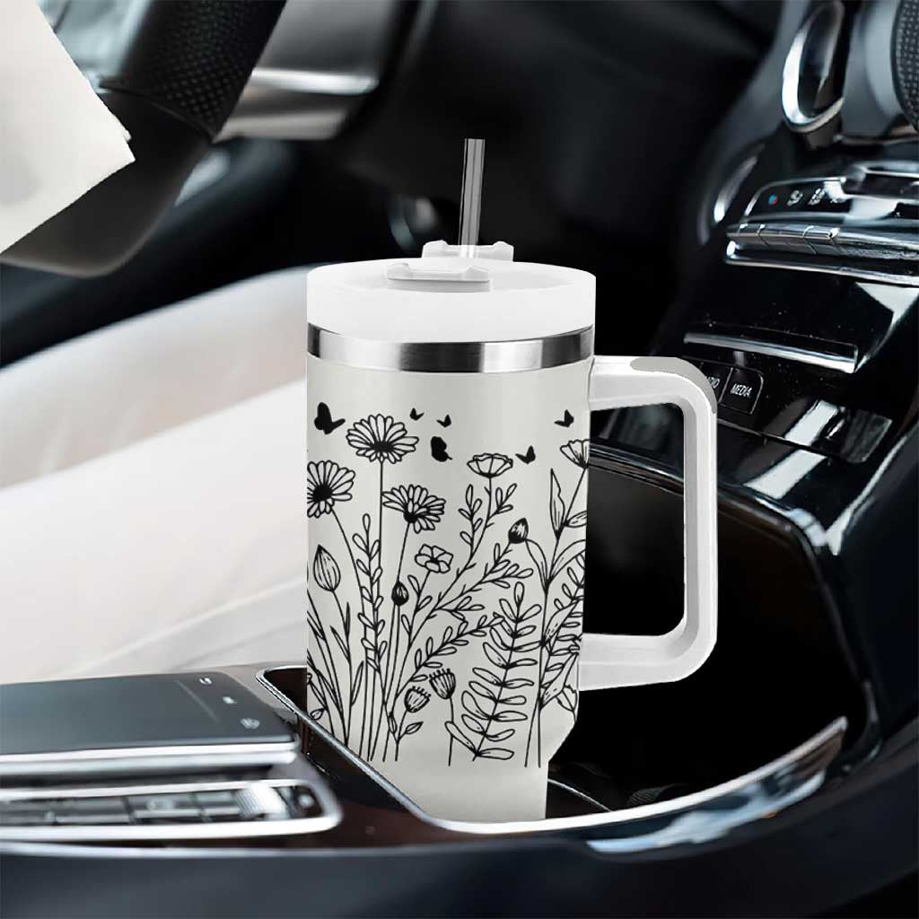 Personalized Wildflower Tumbler With Handle Custom Name Custom Name Gift For Women Butterflies Floral