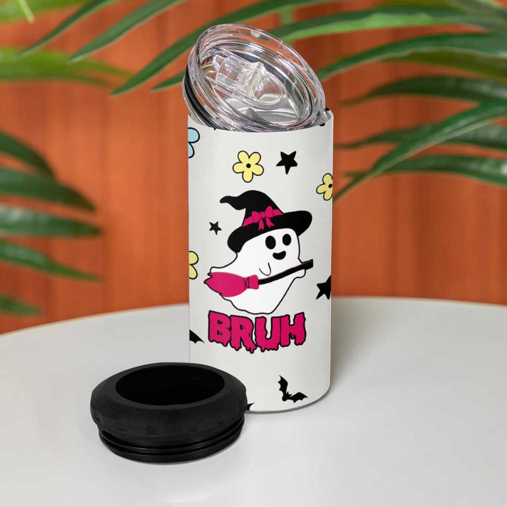 Little Ghost Ice Coffee 4 in 1 Can Cooler Tumbler Halloween Boo Spooky Ghost Travel Cup - Wonder Print Shop