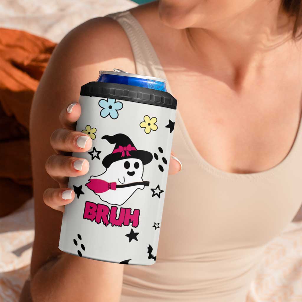 Little Ghost Ice Coffee 4 in 1 Can Cooler Tumbler Halloween Boo Spooky Ghost Travel Cup - Wonder Print Shop