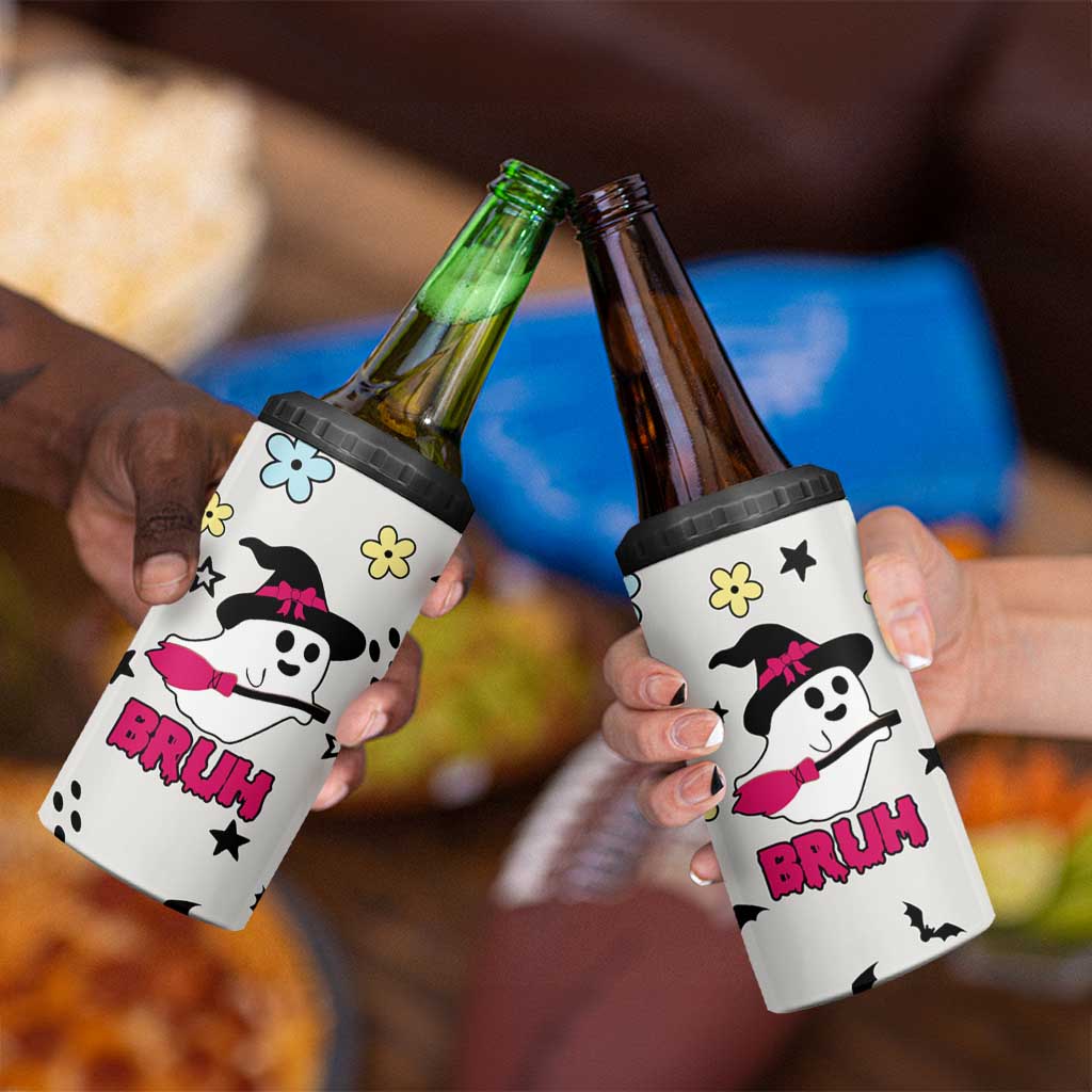 Little Ghost Ice Coffee 4 in 1 Can Cooler Tumbler Halloween Boo Spooky Ghost Travel Cup - Wonder Print Shop