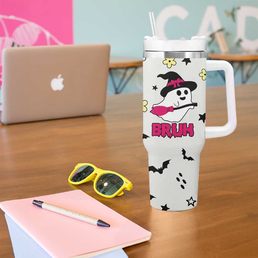 Little Ghost Ice Coffee Tumbler With Handle Halloween Boo Spooky Ghost Travel Cup - Wonder Print Shop