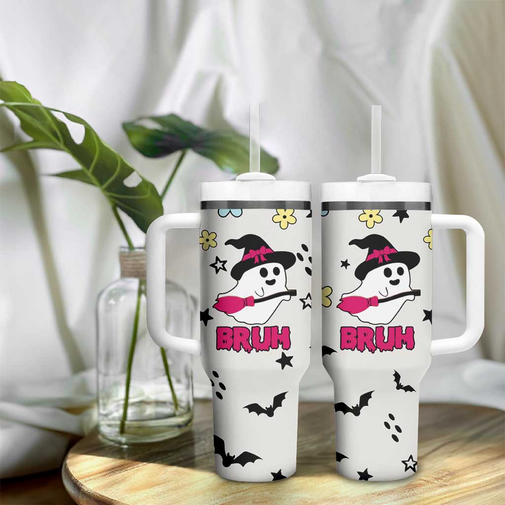 Little Ghost Ice Coffee Tumbler With Handle Halloween Boo Spooky Ghost Travel Cup - Wonder Print Shop