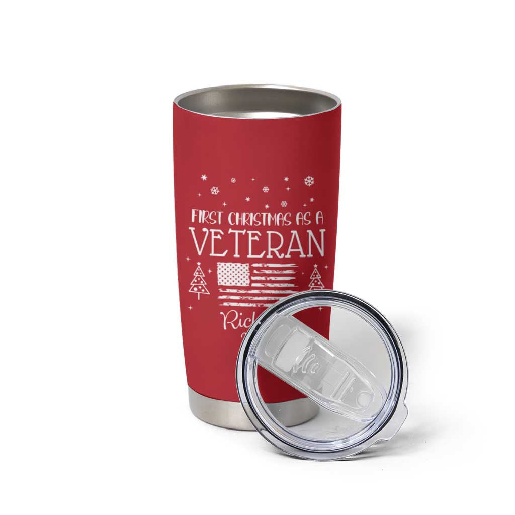 Personalized First Christmas Veteran Tumbler Cup Custom Name Military Retirement Gift American Flag Red - Wonder Print Shop