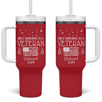 Personalized First Christmas Veteran Tumbler With Handle Custom Name Military Retirement Gift American Flag Red - Wonder Print Shop