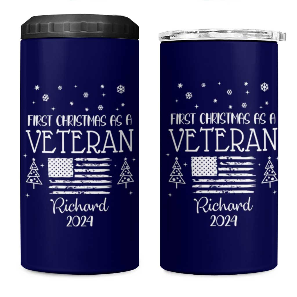 Personalized First Christmas Veteran 4 in 1 Can Cooler Tumbler Custom Name Military Retirement Gift American Flag Navy - Wonder Print Shop