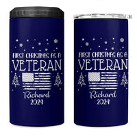 Personalized First Christmas Veteran 4 in 1 Can Cooler Tumbler Custom Name Military Retirement Gift American Flag Navy - Wonder Print Shop
