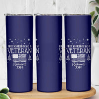 Personalized First Christmas Veteran Skinny Tumbler Custom Name Military Retirement Gift American Flag Navy - Wonder Print Shop