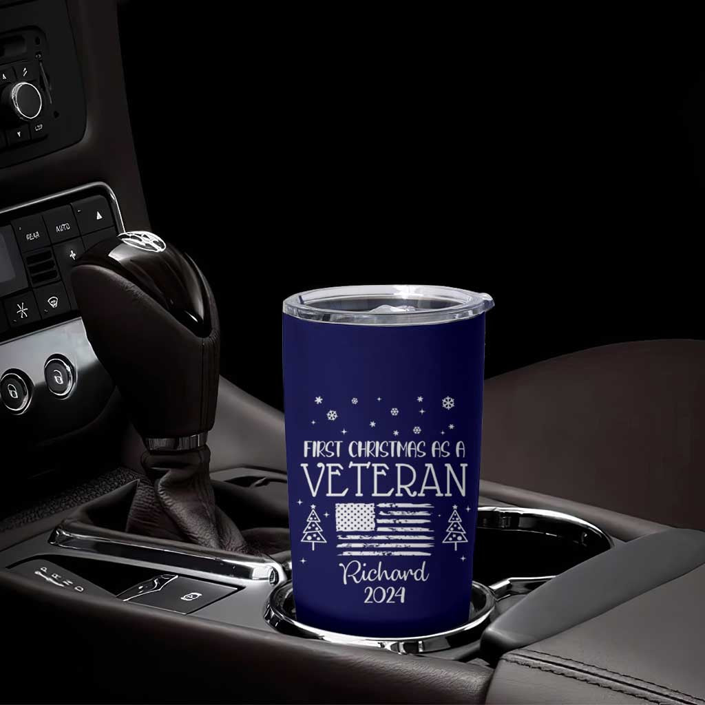 Personalized First Christmas Veteran Tumbler Cup Custom Name Military Retirement Gift American Flag Navy - Wonder Print Shop