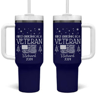 Personalized First Christmas Veteran Tumbler With Handle Custom Name Military Retirement Gift American Flag Navy - Wonder Print Shop