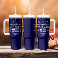 Personalized First Christmas Veteran Tumbler With Handle Custom Name Military Retirement Gift American Flag Navy - Wonder Print Shop