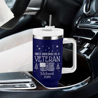 Personalized First Christmas Veteran Tumbler With Handle Custom Name Military Retirement Gift American Flag Navy - Wonder Print Shop