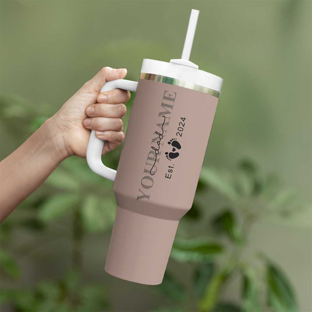 Personalized New Dad Tumbler With Handle Est 2024 Pregnancy Reveal First Time Dad Gift - Wonder Print Shop
