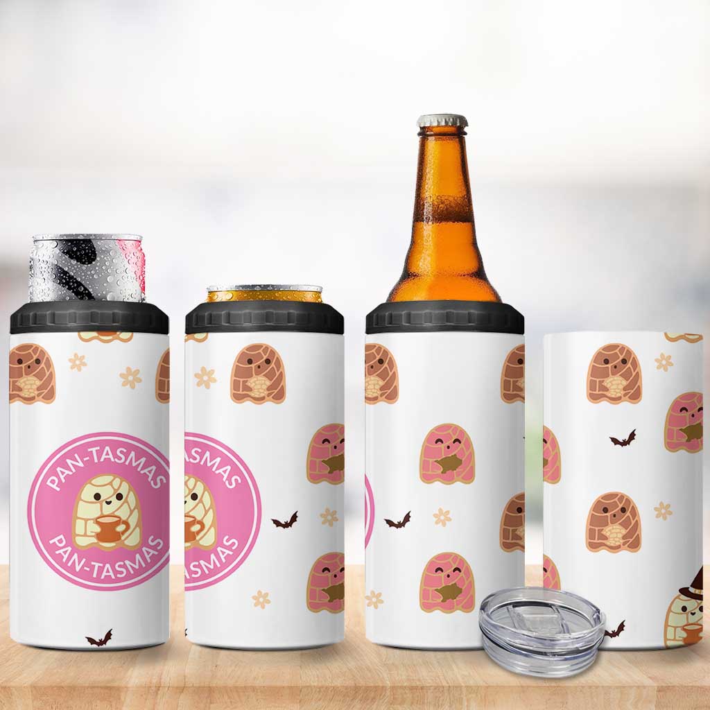 Pantasmas Mexican Halloween 4 in 1 Can Cooler Tumbler Spanish Latina Ghost Pan Dulce