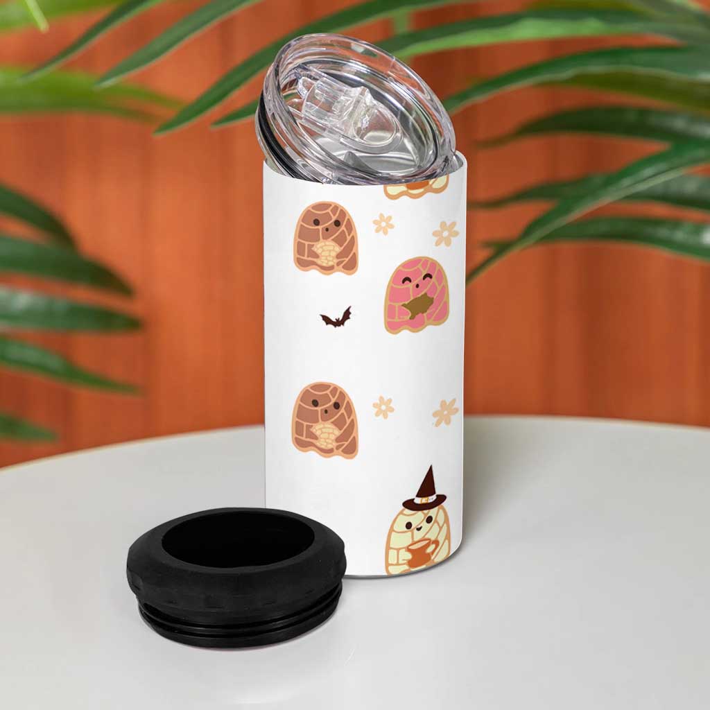 Pantasmas Mexican Halloween 4 in 1 Can Cooler Tumbler Spanish Latina Ghost Pan Dulce