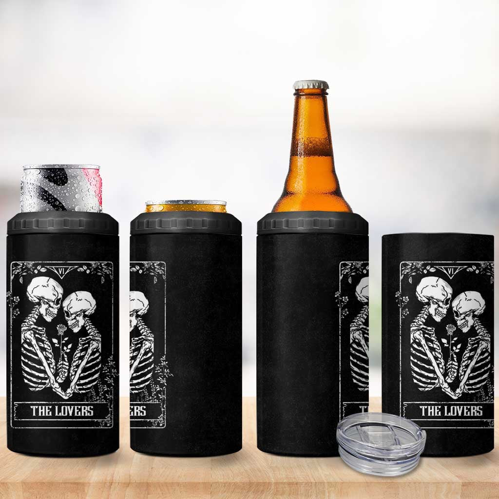 The Lovers Tarot Card 4 in 1 Can Cooler Tumbler Gothic, Dark, Romance, Skeletons Love Gifts for Women - Wonder Print Shop