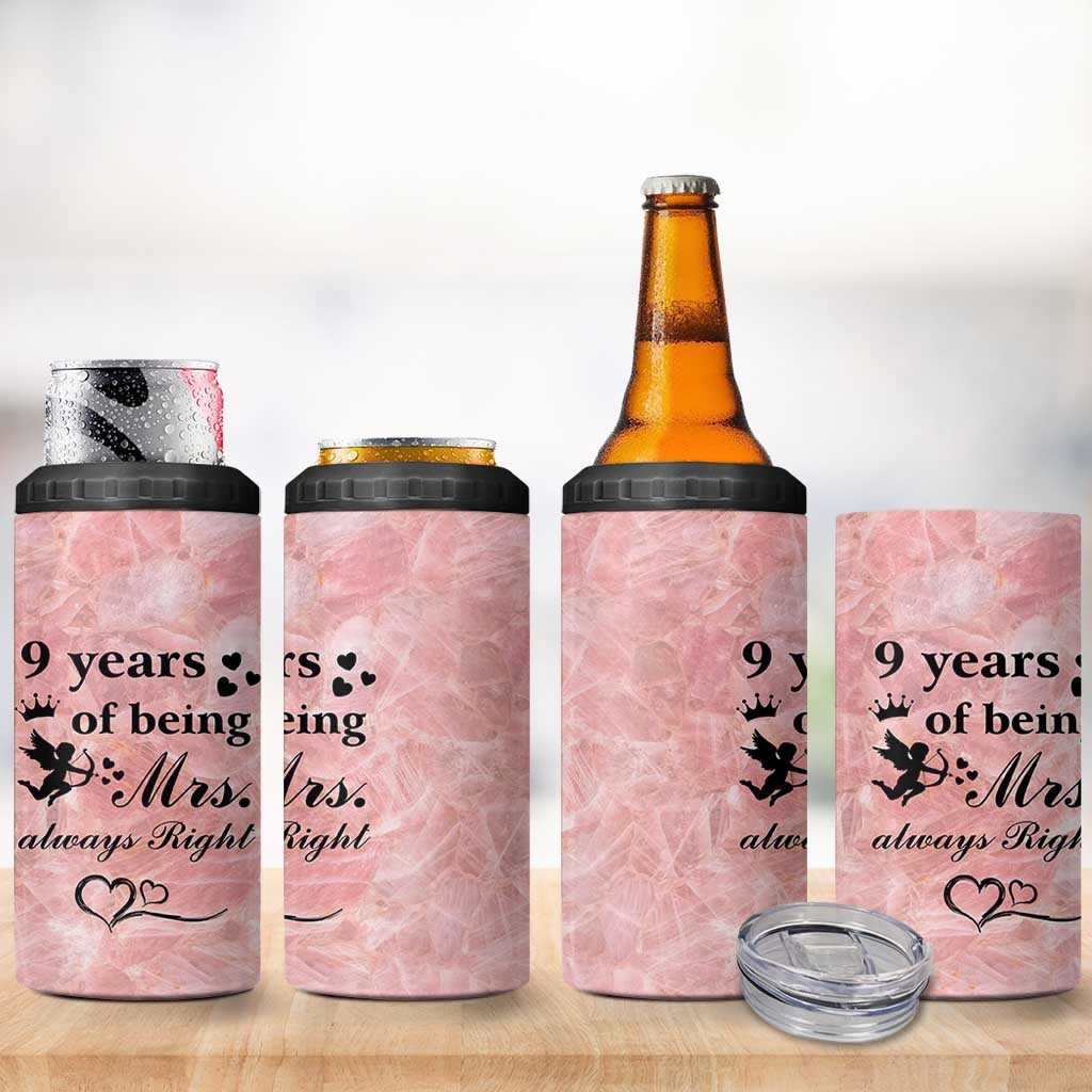 9 Year Anniversary Gift 4 in 1 Can Cooler Tumbler 9 Years Being Mrs Always Right Wedding Gifts For Her