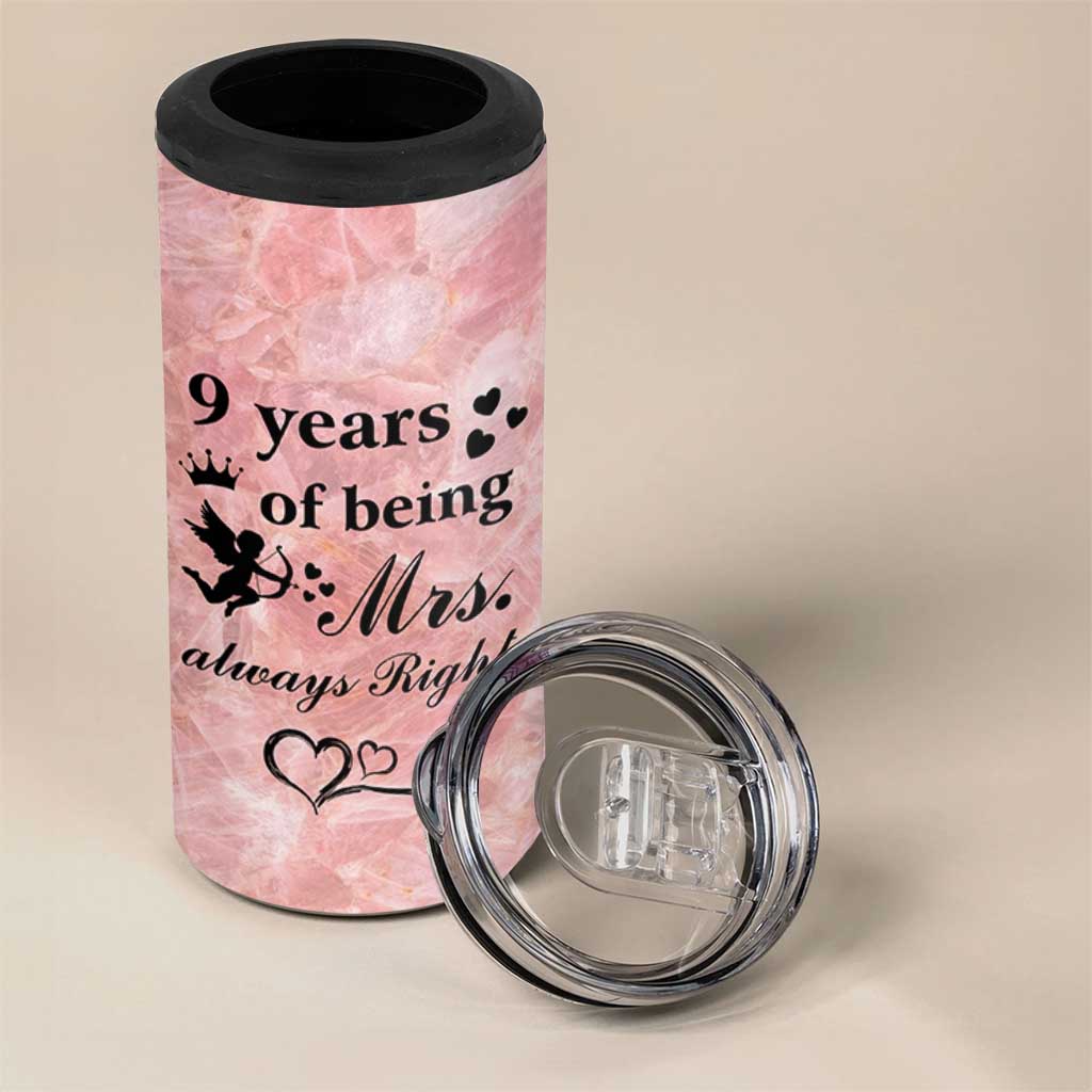 9 Year Anniversary Gift 4 in 1 Can Cooler Tumbler 9 Years Being Mrs Always Right Wedding Gifts For Her