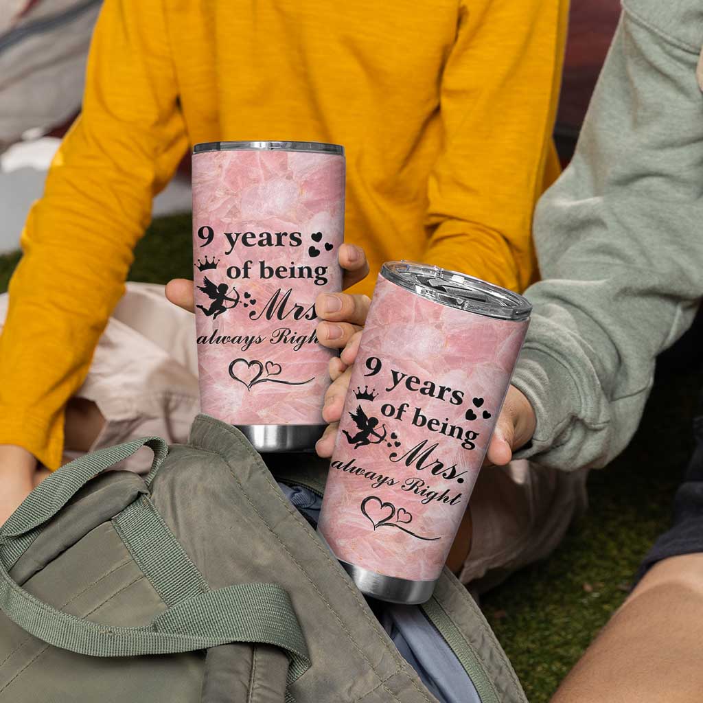 9 Year Anniversary Gift Tumbler Cup 9 Years Being Mrs Always Right Wedding Gifts For Her