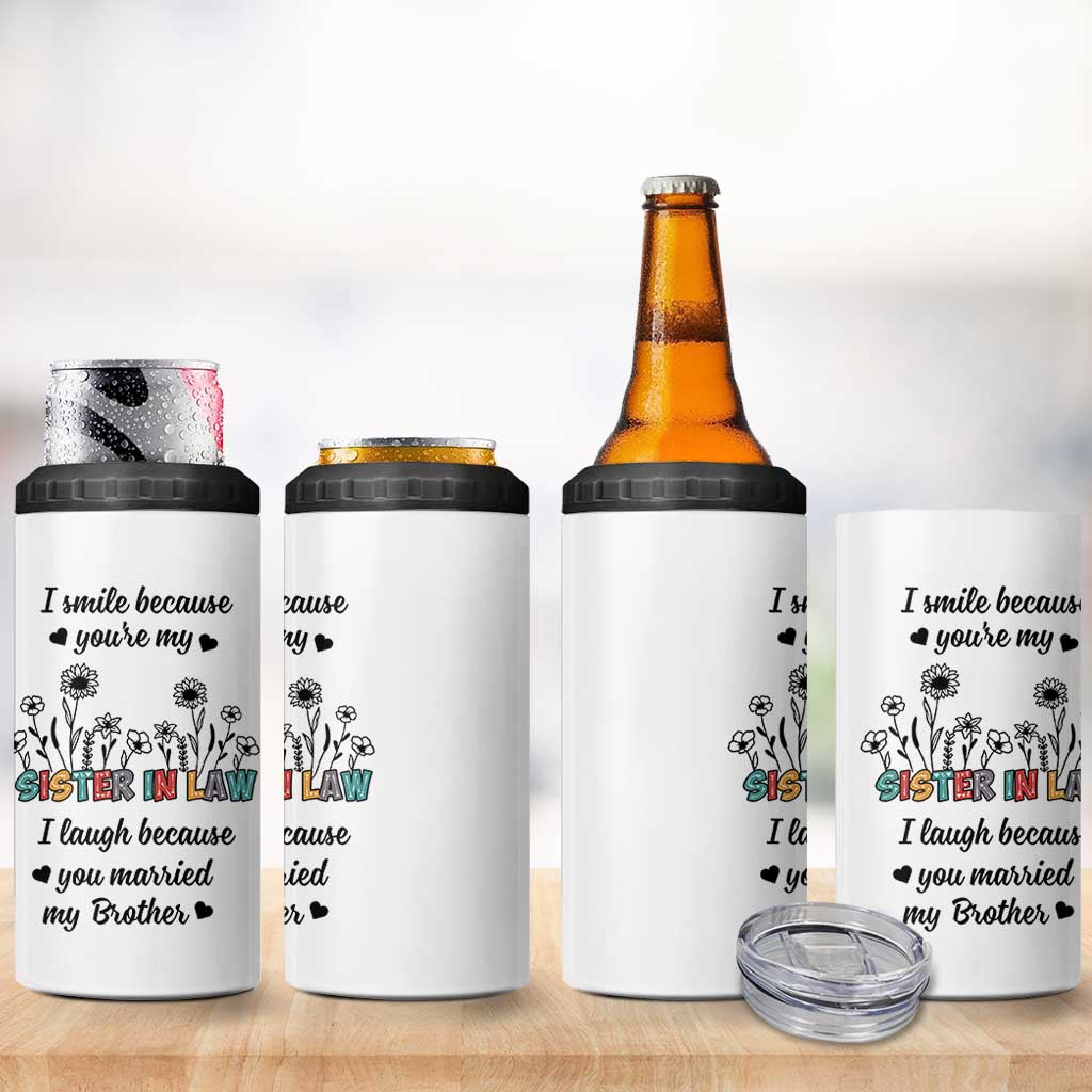 Sister In Law Gifts 4 in 1 Can Cooler Tumbler I Smile Because Sis Engagement Wedding Gift