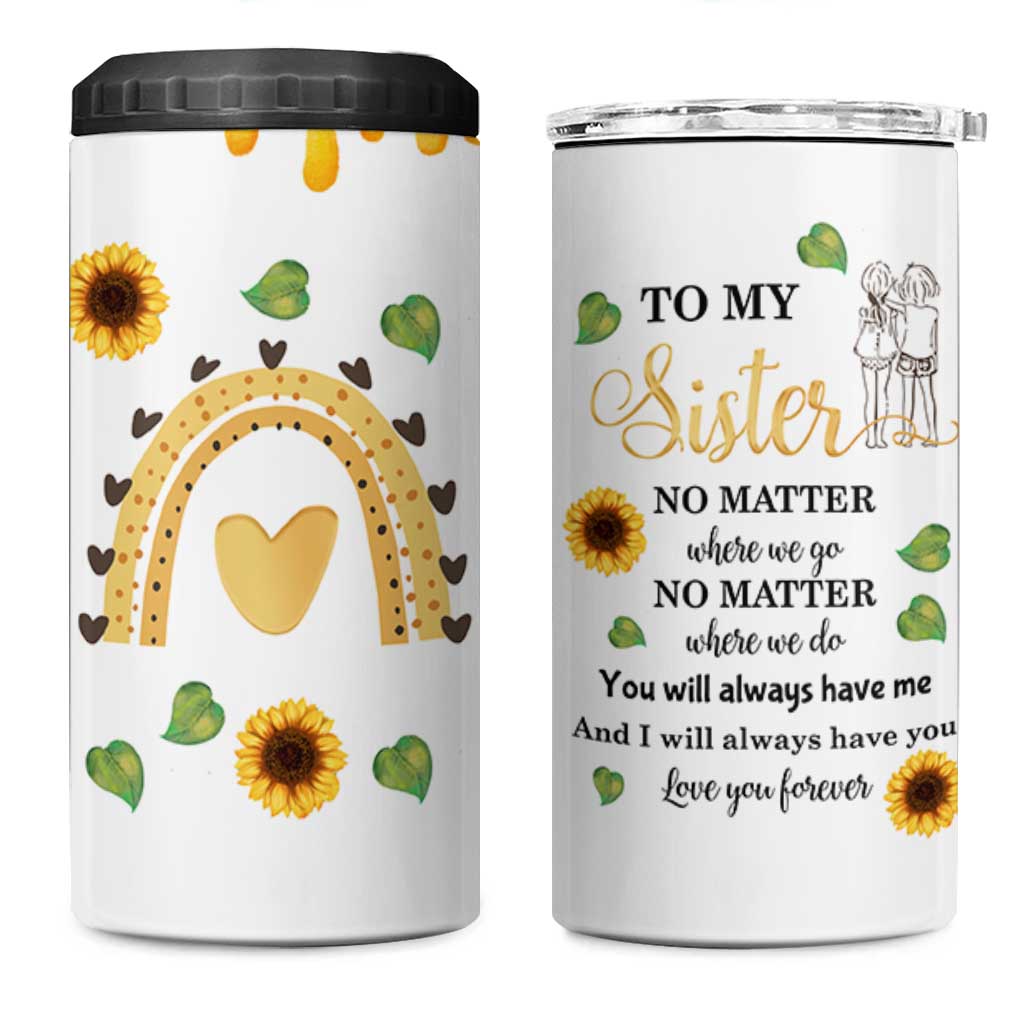 Sister Gifts 4 in 1 Can Cooler Tumbler Send Love To My Sister Missing You Sunflower