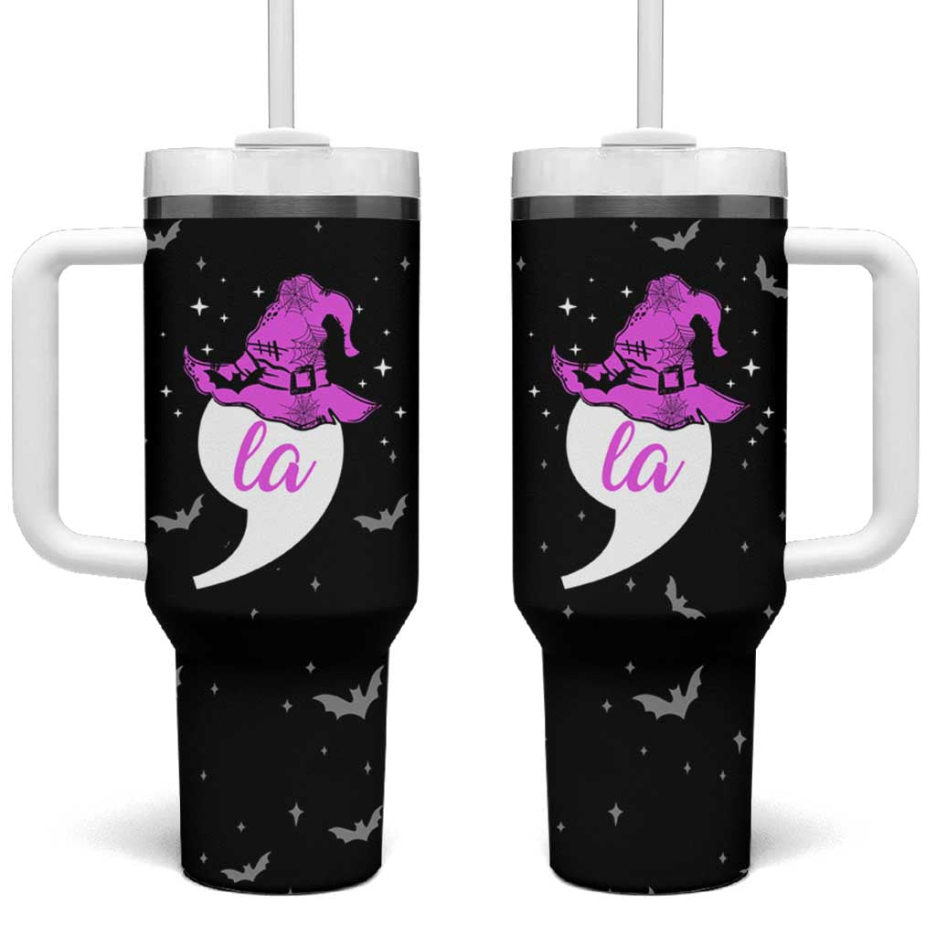 Halloween Harris 2024 Funny Tumbler With Handle Comma La  Madam President Witchy Vibes - Wonder Print Shop