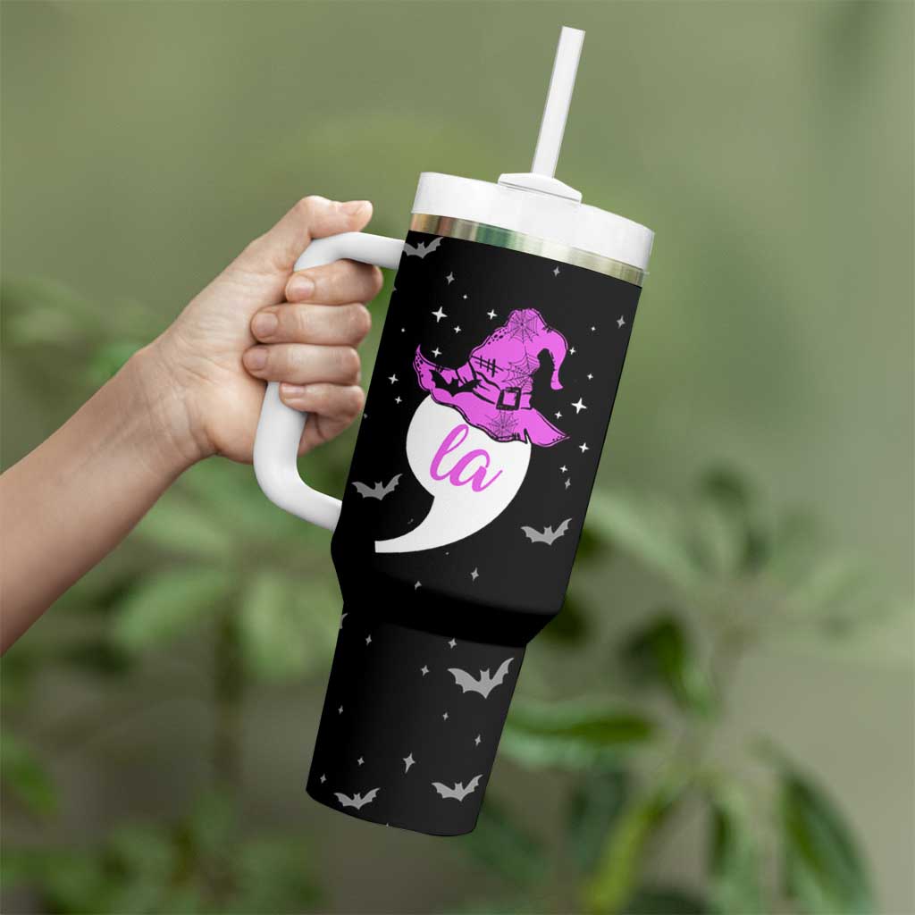 Halloween Harris 2024 Funny Tumbler With Handle Comma La  Madam President Witchy Vibes - Wonder Print Shop