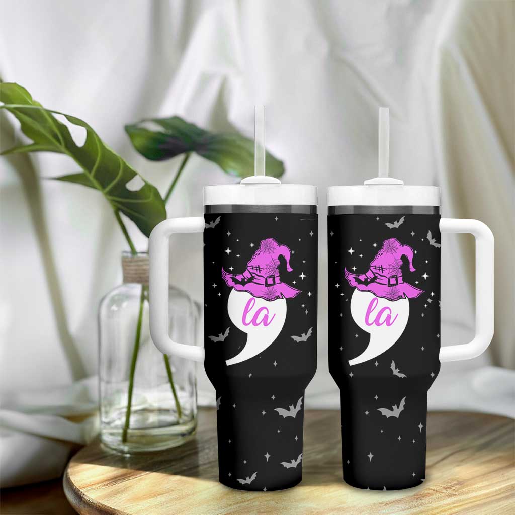 Halloween Harris 2024 Funny Tumbler With Handle Comma La  Madam President Witchy Vibes - Wonder Print Shop