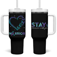 Suicide Prevention Awareness Tumbler With Handle Teal Purple Ribbon Semicolon Stay Tomorrow Needs You Warrior - Wonder Print Shop