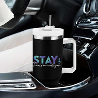Suicide Prevention Awareness Tumbler With Handle Teal Purple Ribbon Semicolon Stay Tomorrow Needs You Warrior - Wonder Print Shop